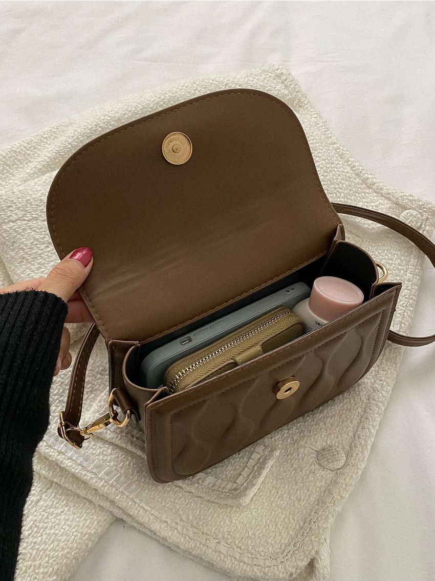 Mini Square Bag Geometric Embossed Flap Minimalist