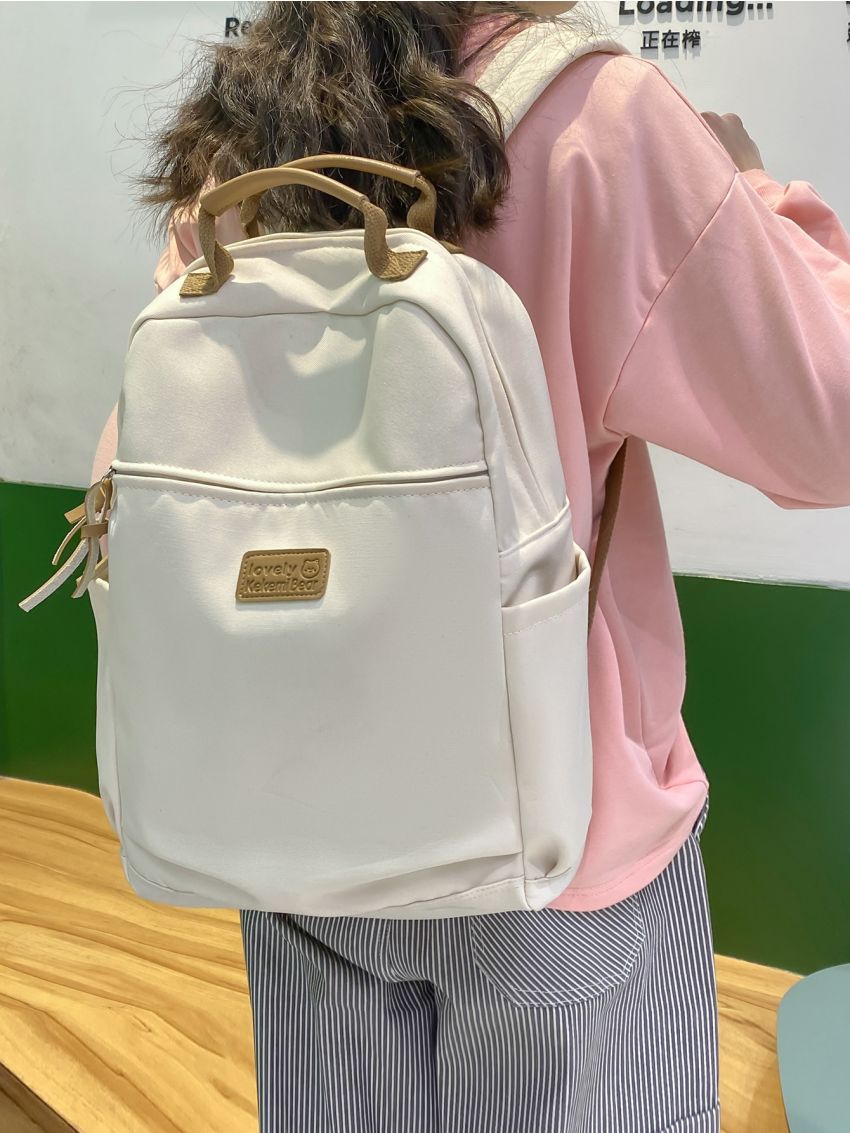 Letter Patch Decor Functional Backpack
