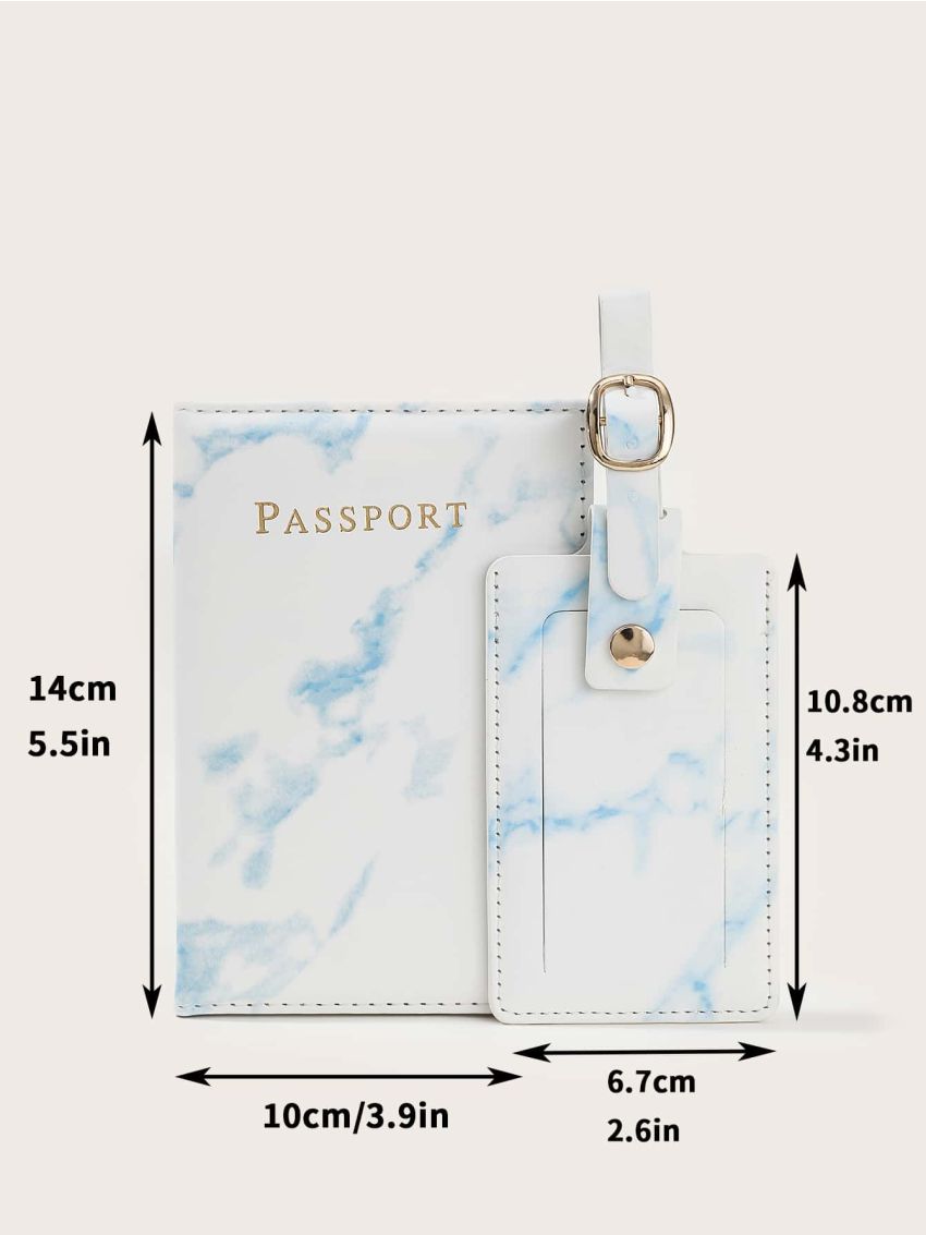 Marble & Letter Graphic Passport Case & Luggage Tag