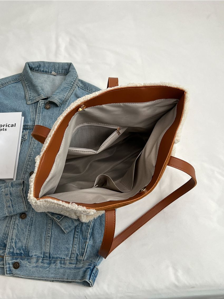 Contrast Fluffy Shoulder Tote Bag