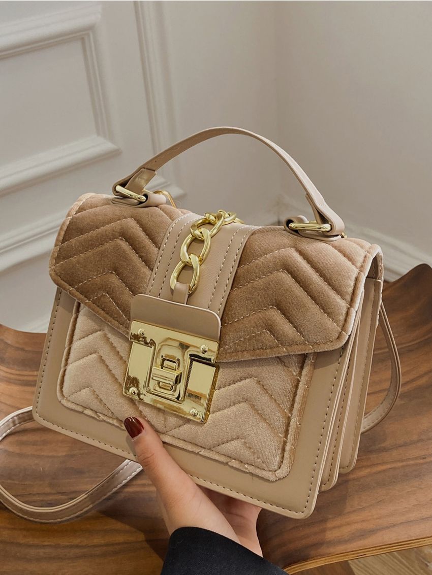 Chevron Quilted Flap Square Bag