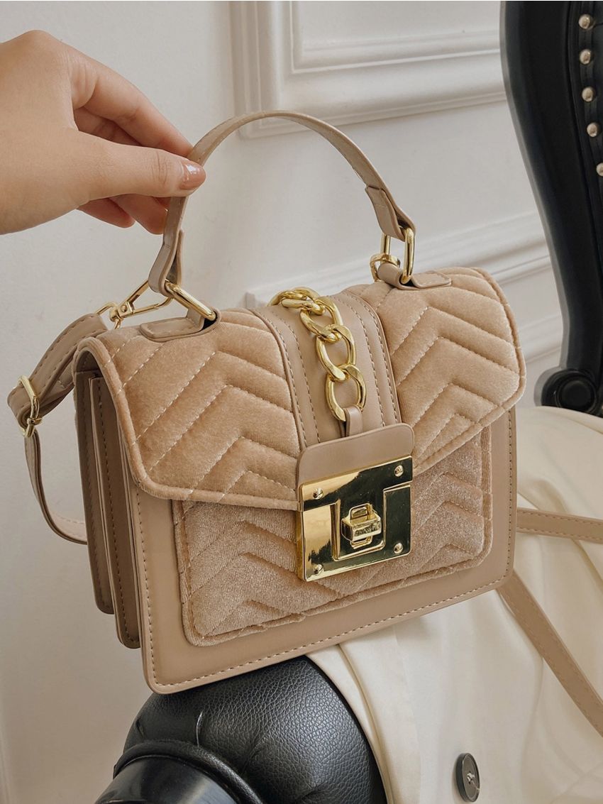 Chevron Quilted Flap Square Bag