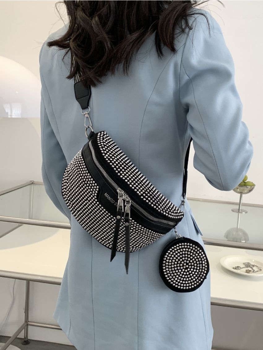 Rhinestone Decor Letter Graphic Fanny Pack With Coin Purse