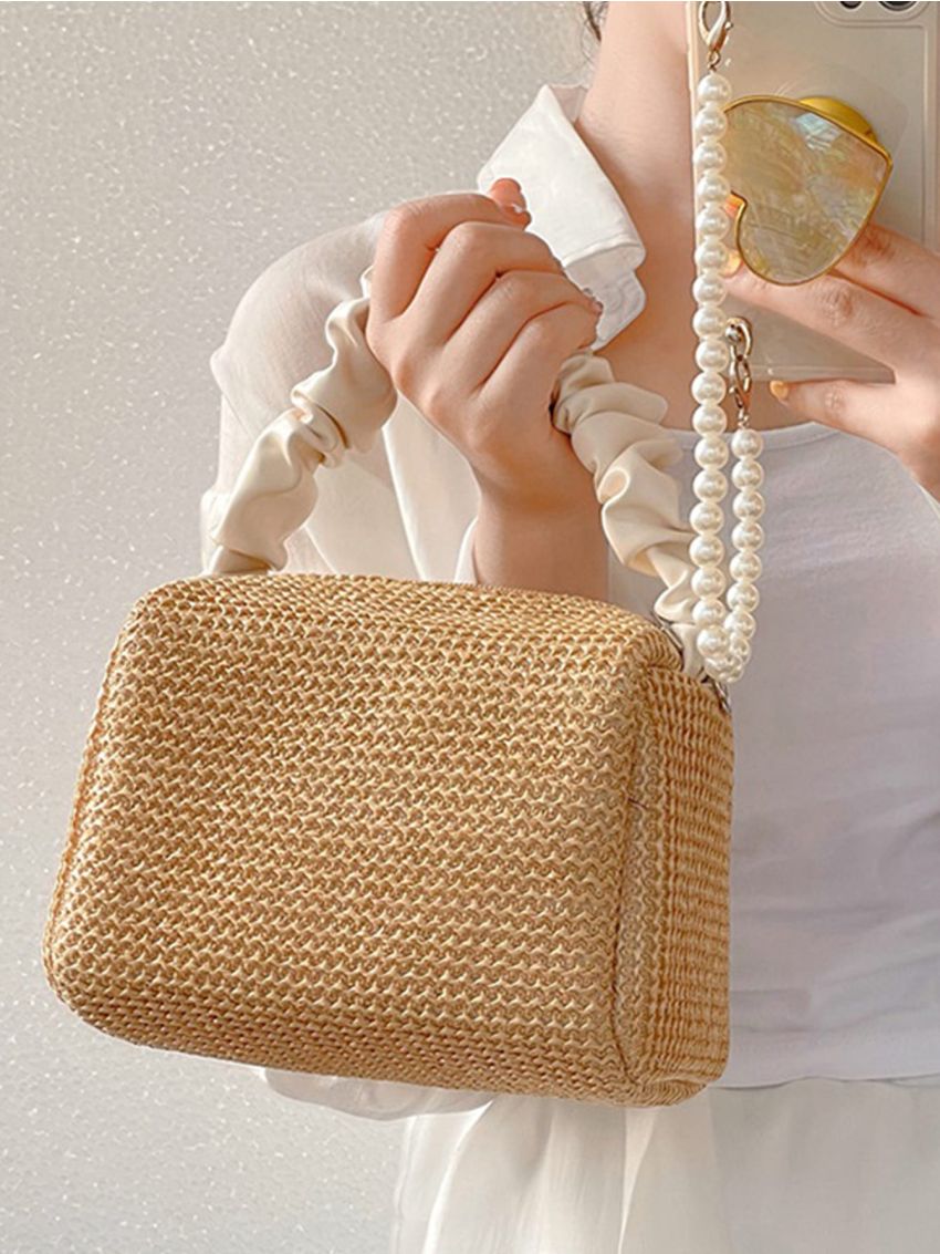 Mini Straw Bag Ruched Handle