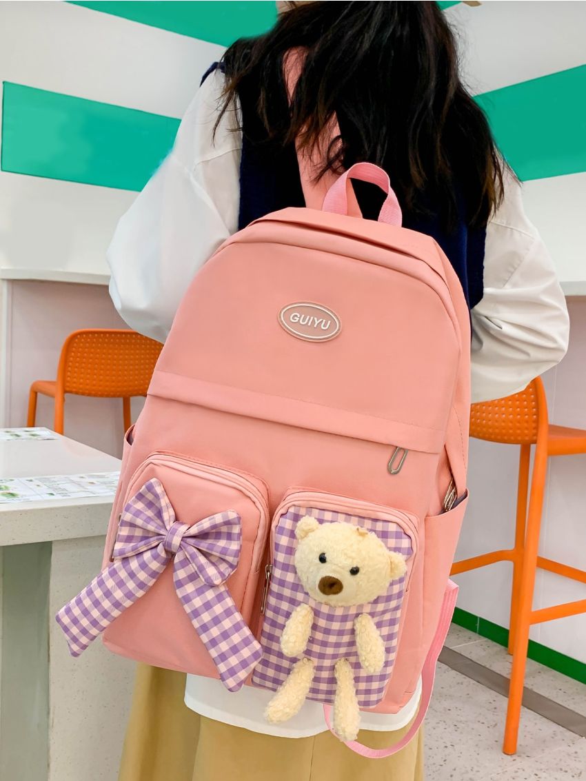 4pcs Bow Decor Functional Backpack Set