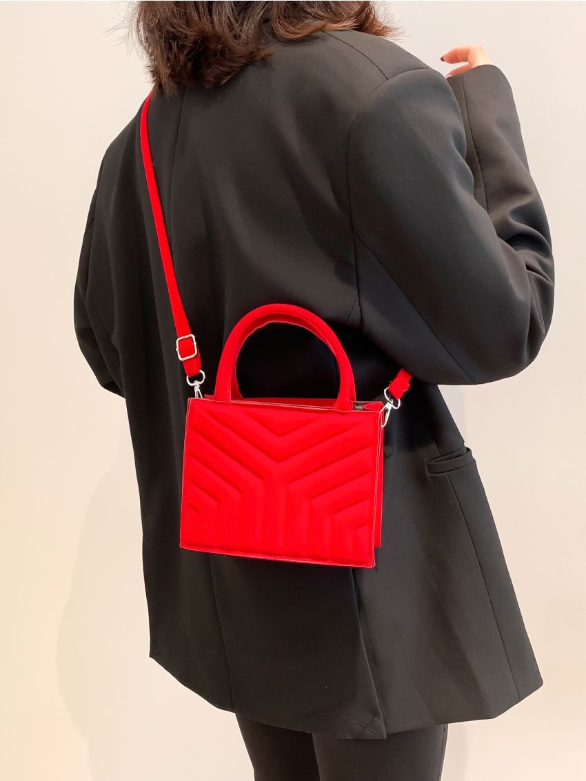 Mini Neon Red Embossed Design Square Bag