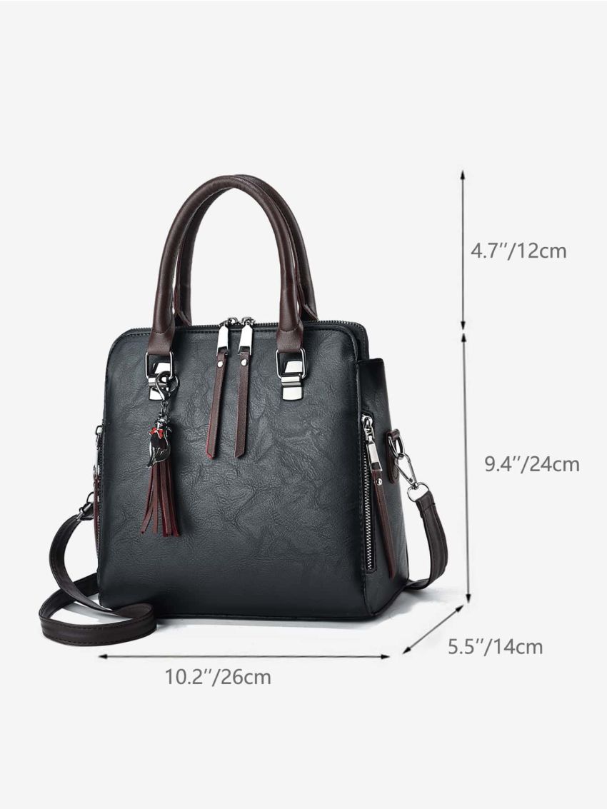 Zip Front Square Bag With Bag Charm, Mothers Day Gift For Mom