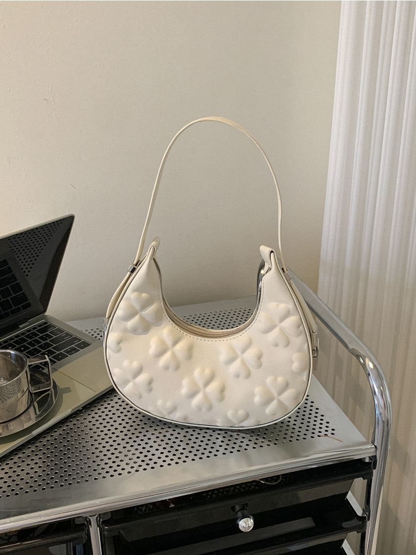 Small Hobo Bag Heart Embossed Minimalist