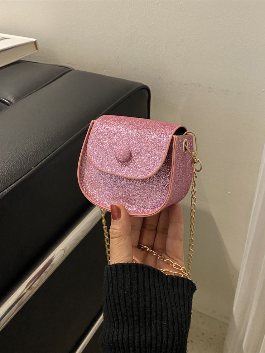 Mini Sequin Decor Chain Flap Saddle Bag