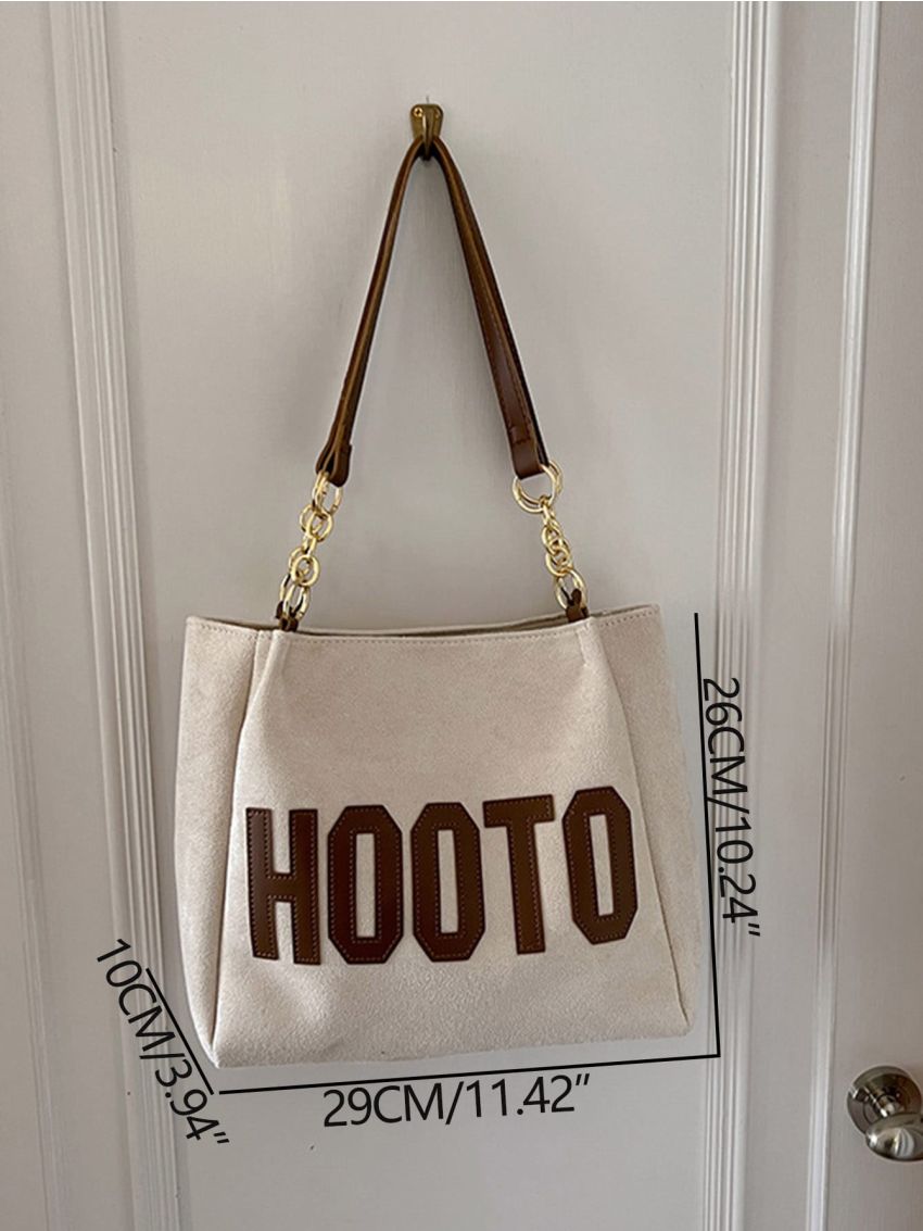 Letter Patch Decor Chain Shoulder Tote Bag