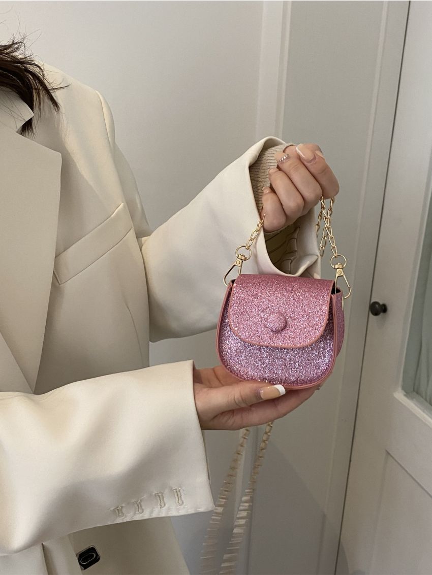 Mini Glitter Flap Chain Saddle Bag