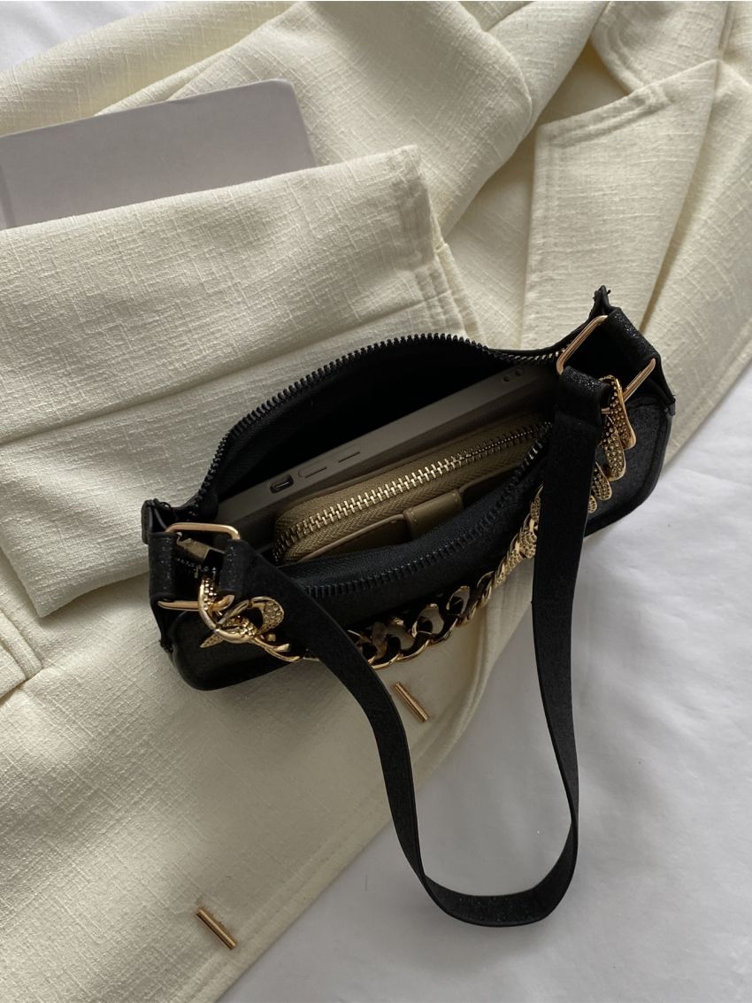 Mini Glitter Chain Decor Hobo Bag