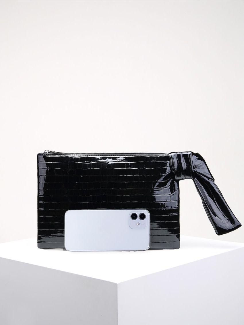 Crocodile Embossed Zipper Square Bag