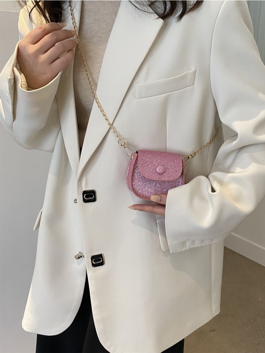 Mini Glitter Flap Chain Saddle Bag