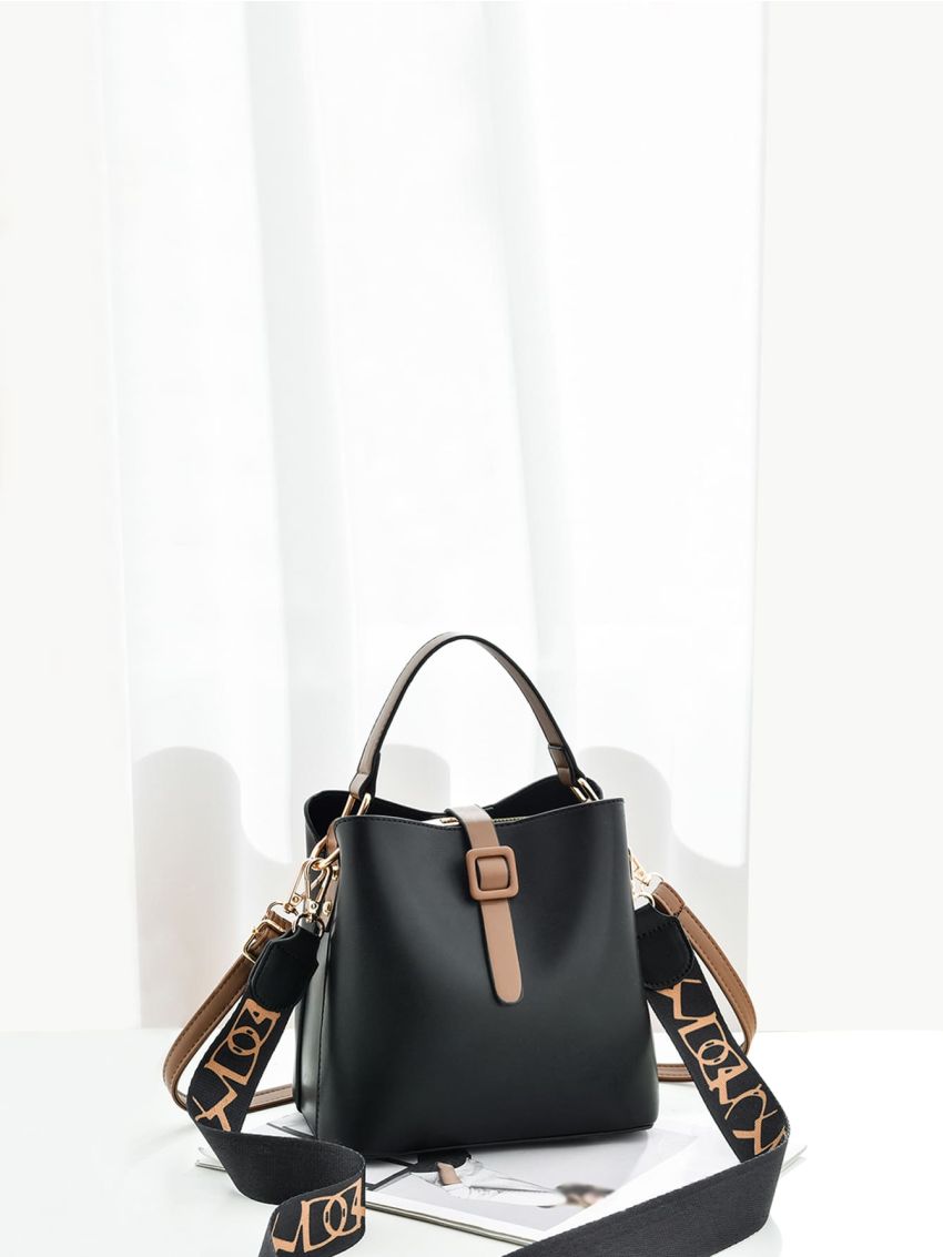 Mini Buckle Decor Top Handle Bucket Bag