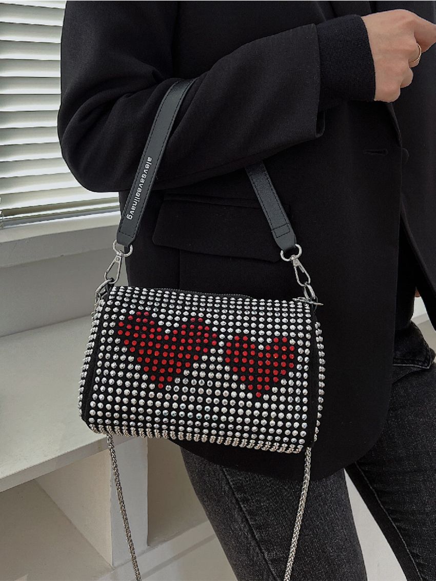 Heart Pattern Studded Square Bag
