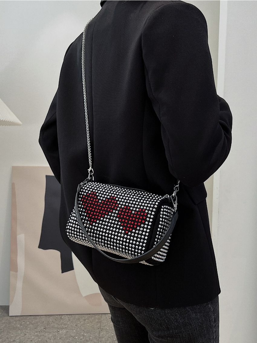 Heart Pattern Studded Square Bag