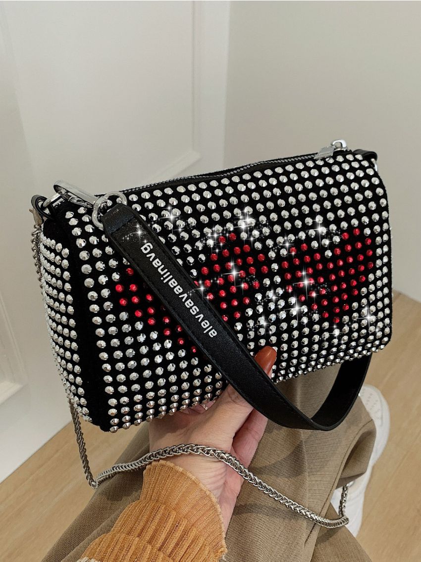 Heart Pattern Studded Square Bag