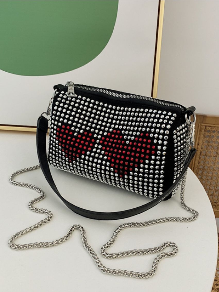 Heart Pattern Studded Square Bag