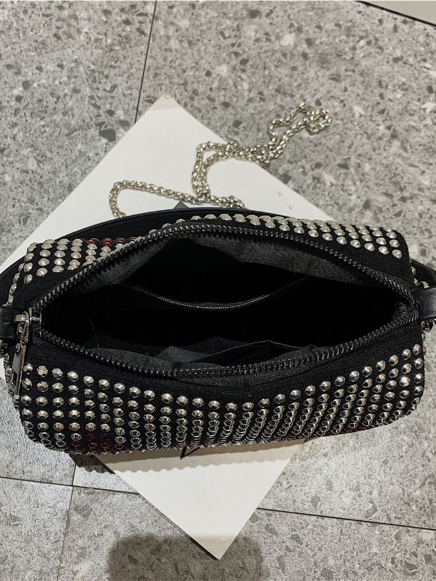 Heart Pattern Studded Square Bag