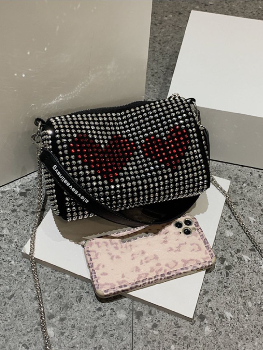Heart Pattern Studded Square Bag