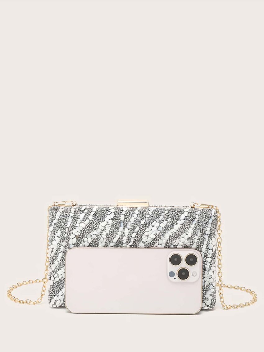 Mini Rhinestone Decor Chain Box Bag