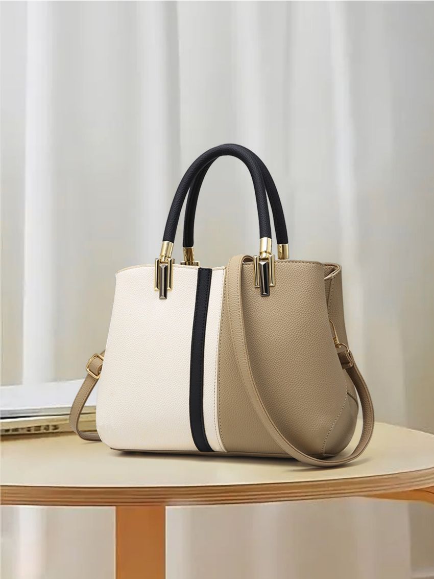 Two Tone Double Handle Satchel Bag
