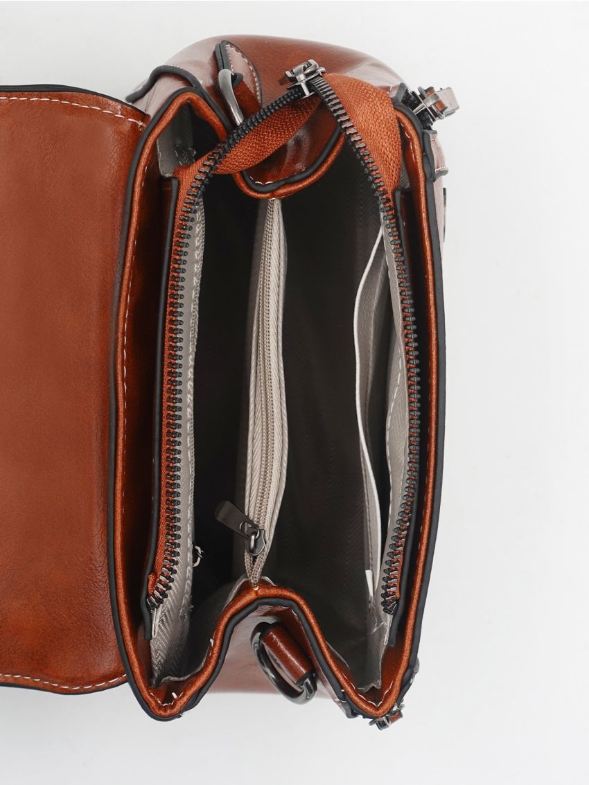 Stitch Detail Flap Square Bag