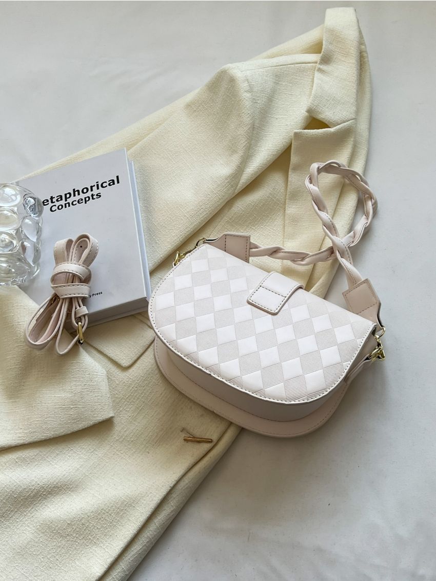 Small Saddle Bag Geometric Embossed Flap Minimalist