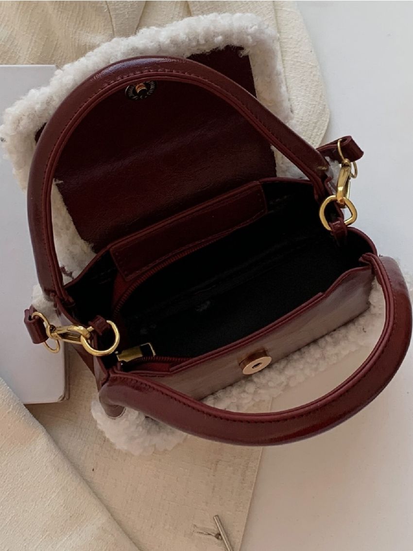 Mini Fuzzy Trim Flap Square Bag