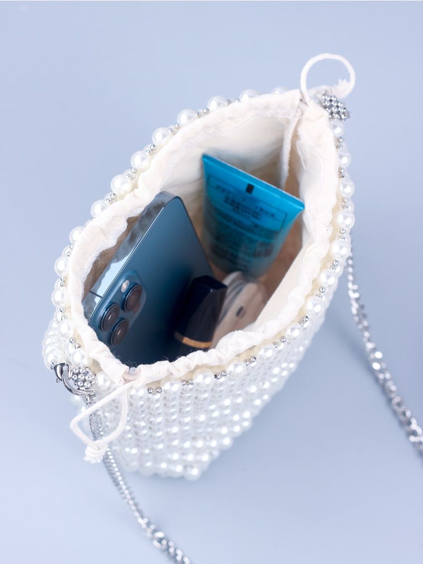 Mini Faux Pearl Beaded Chain Square Bag