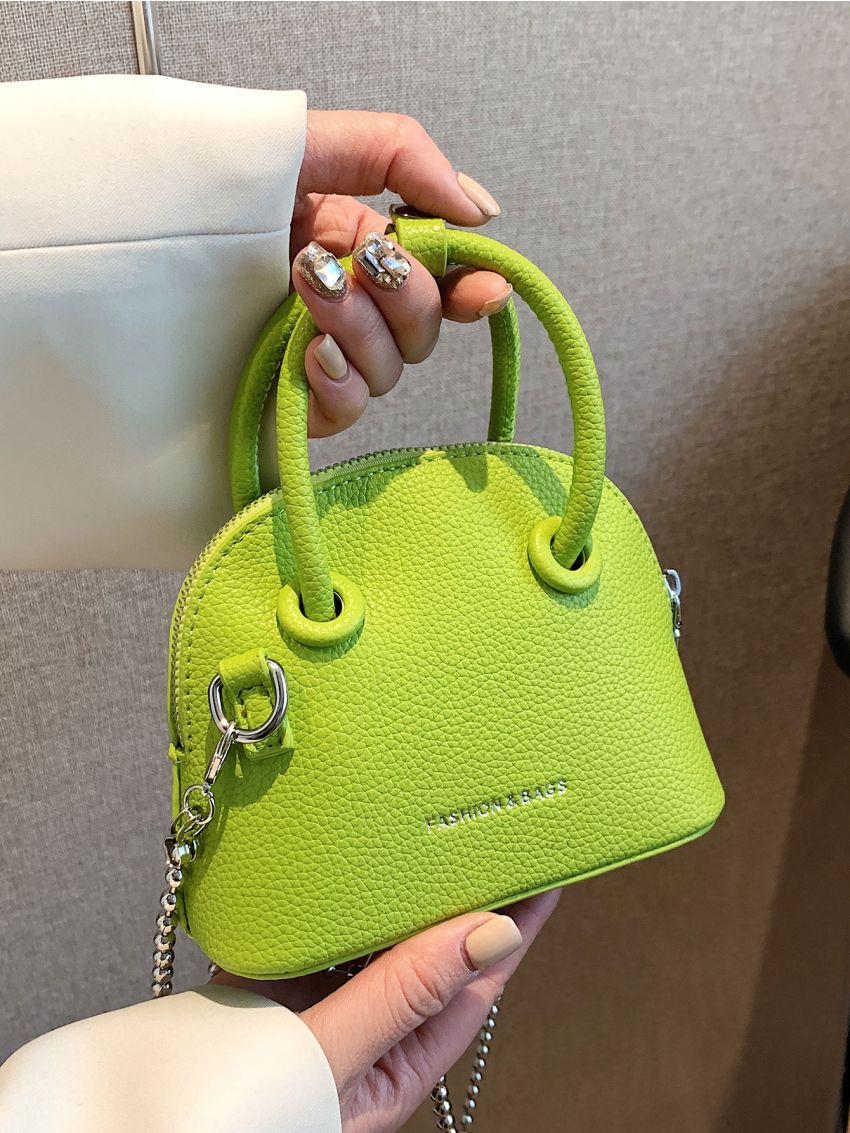 Mini Neon Green Litchi Embossed Dome Bag
