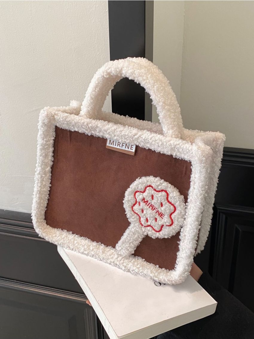 Lollipop Decor Fuzzy Trim Double Handle Square Bag