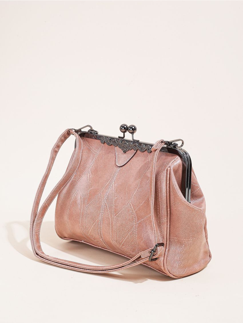 Stitch Detail Kiss Lock Shoulder Bag