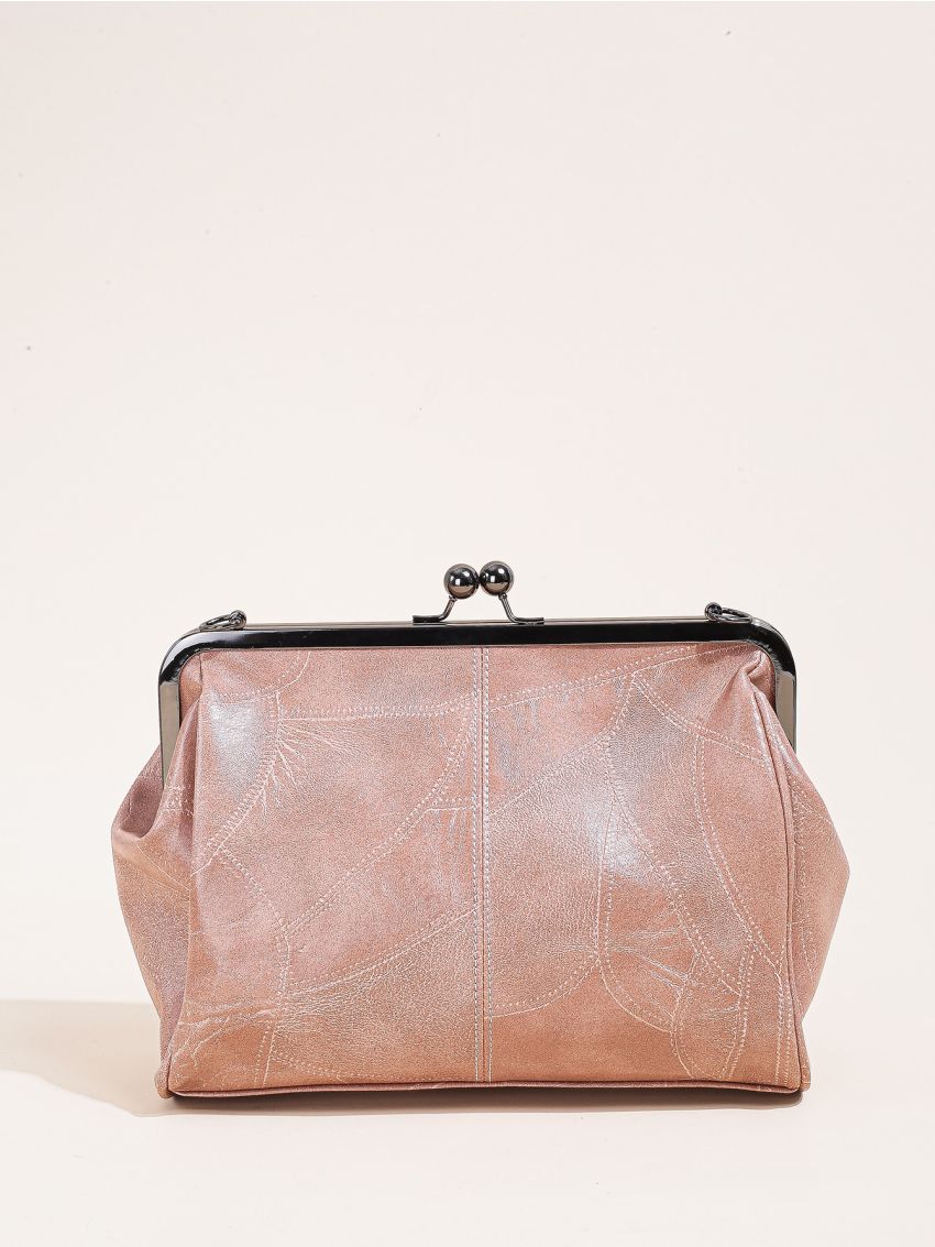 Stitch Detail Kiss Lock Shoulder Bag