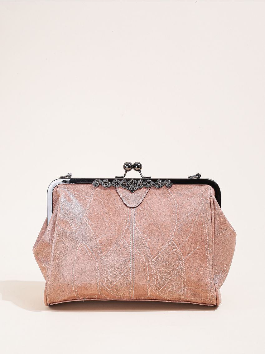 Stitch Detail Kiss Lock Shoulder Bag