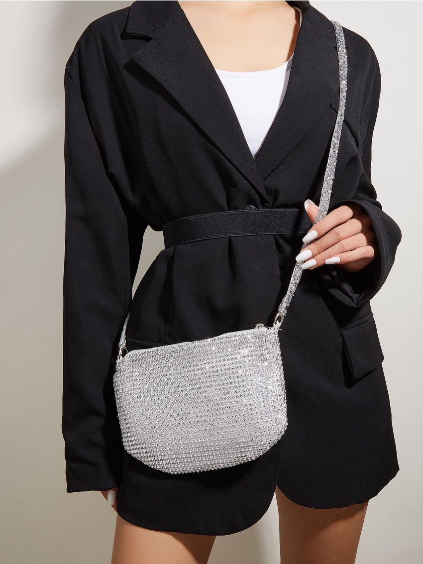 Rhinestone Decor Chain Square Bag