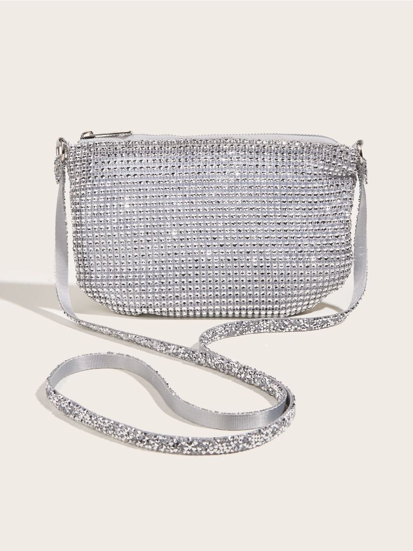 Rhinestone Decor Chain Square Bag