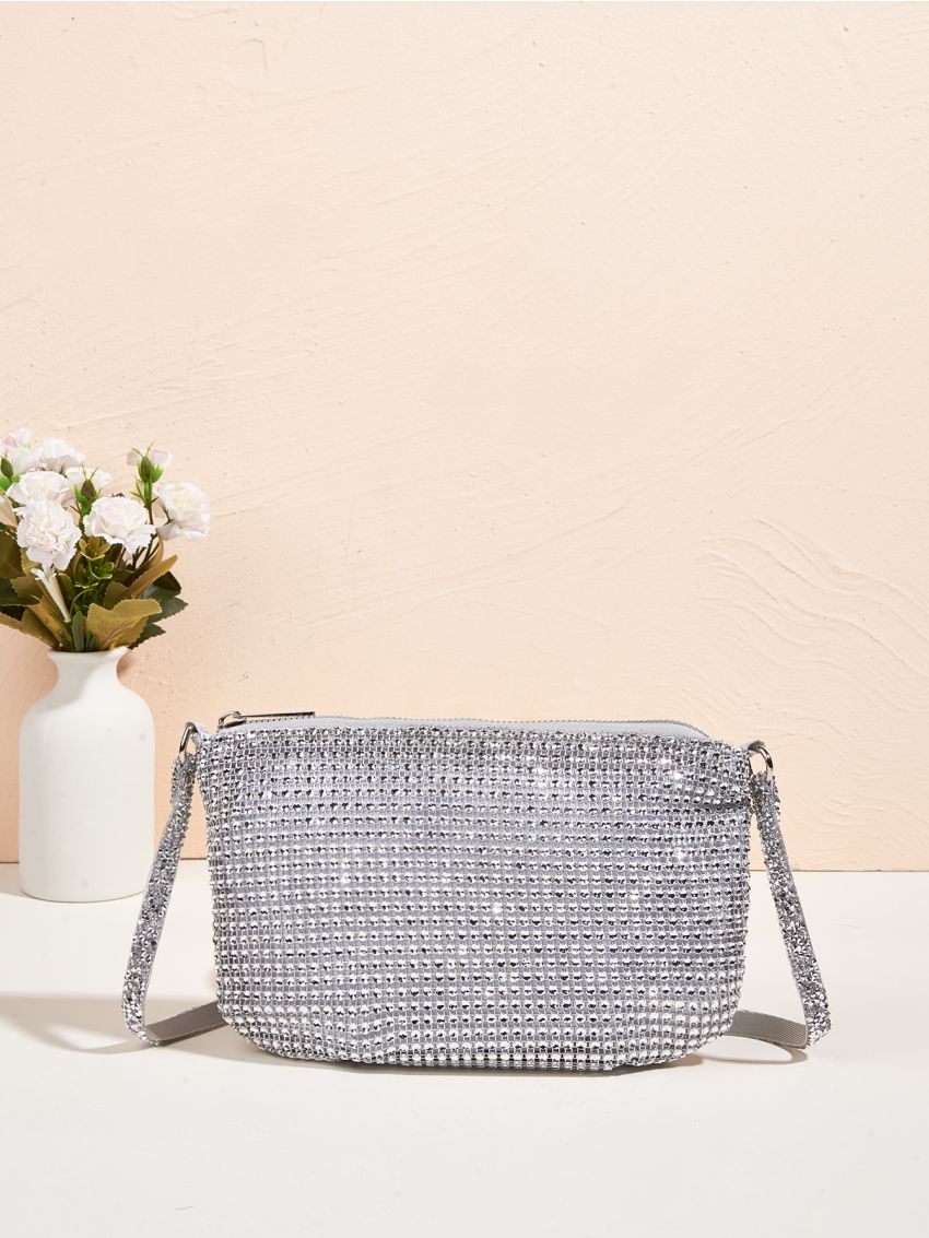 Rhinestone Decor Chain Square Bag