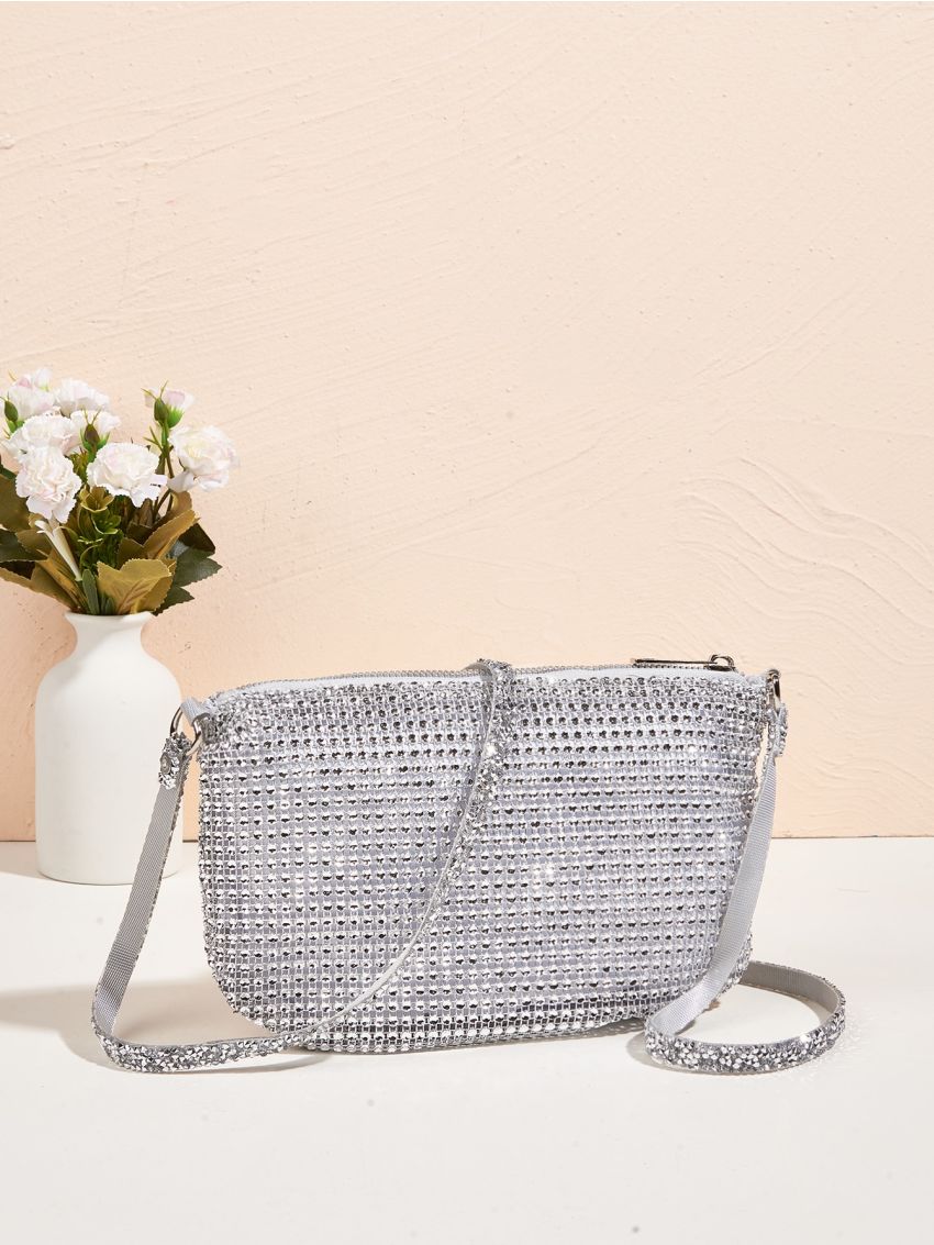 Rhinestone Decor Chain Square Bag
