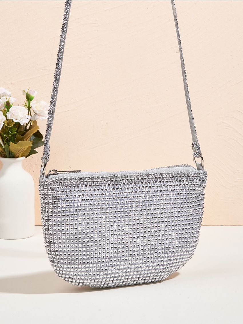 Rhinestone Decor Chain Square Bag