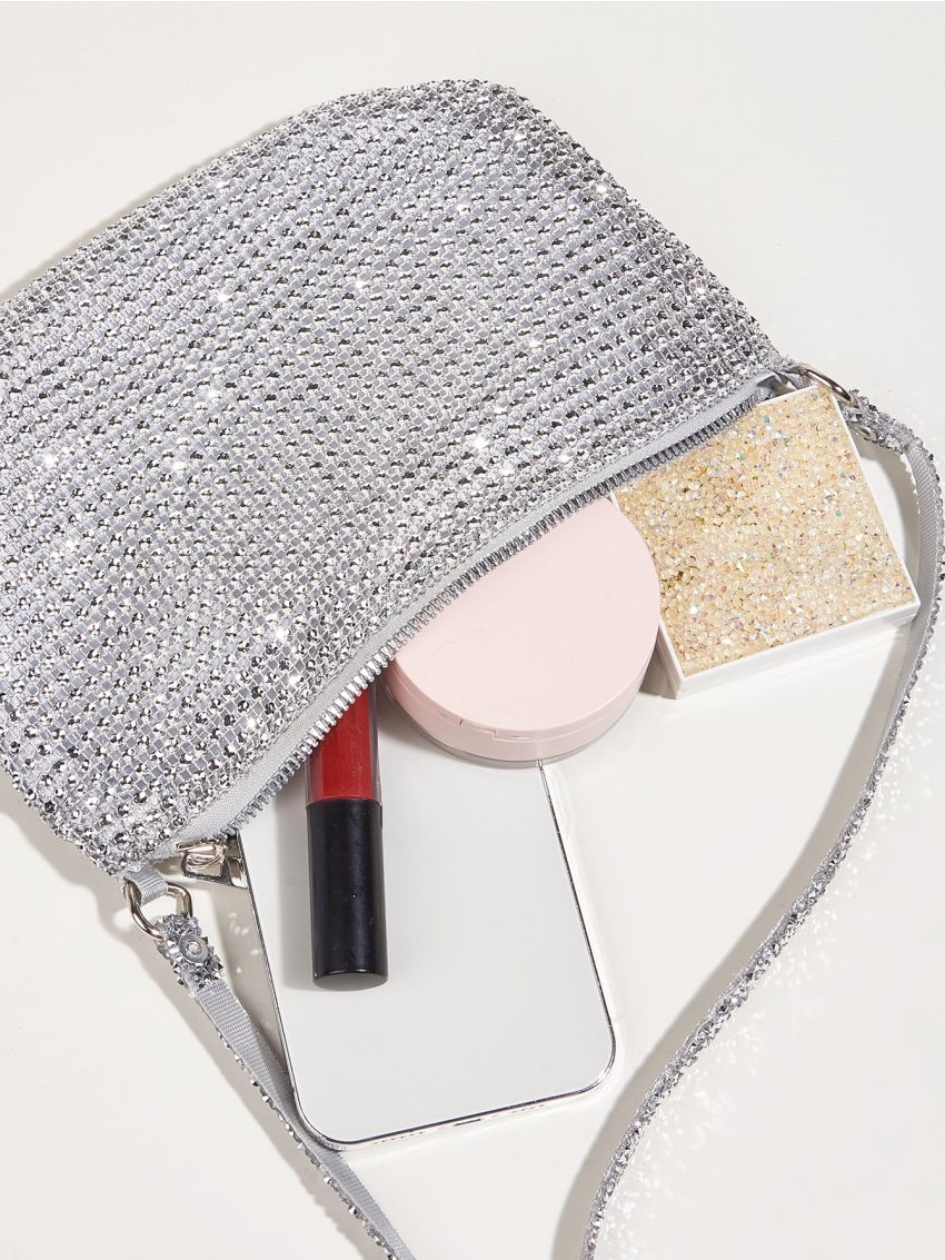 Rhinestone Decor Chain Square Bag