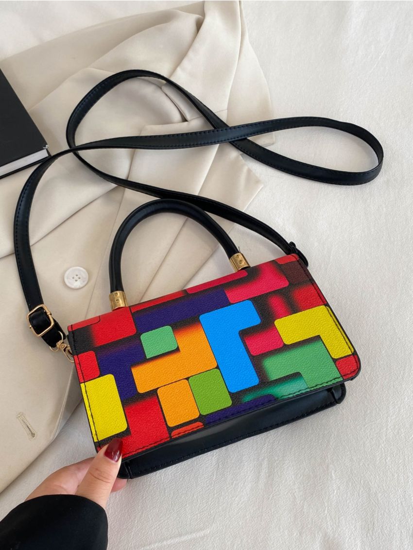 Geometric Pattern Irregular Flap Square Bag