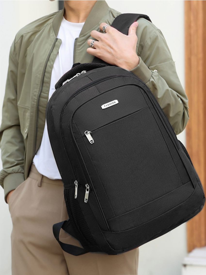 Men Letter Patch Decor Casual Travel Backpack