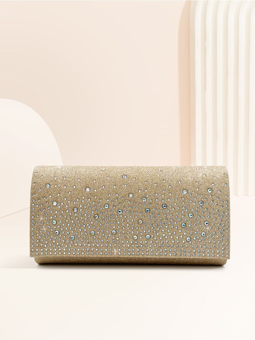 Rhinestone Decor Glitter Chain Flap Square Bag