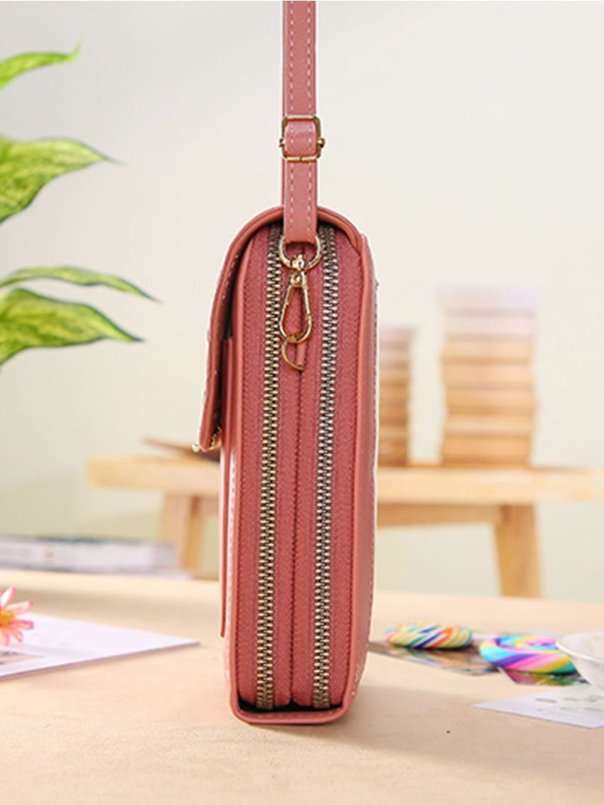 Letter Pattern Metal Decor Phone Wallet