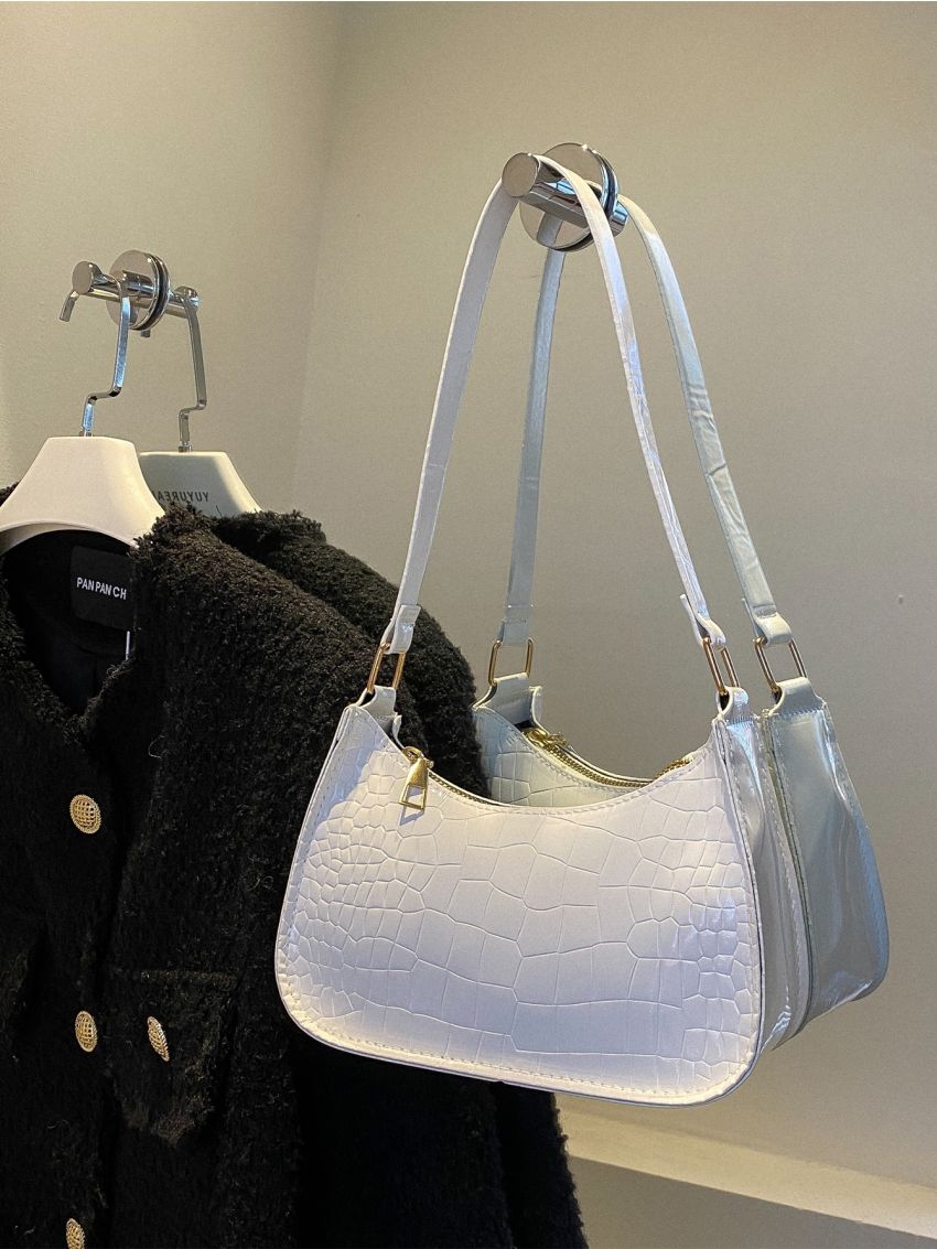 Mini Crocodile Embossed Baguette Bag