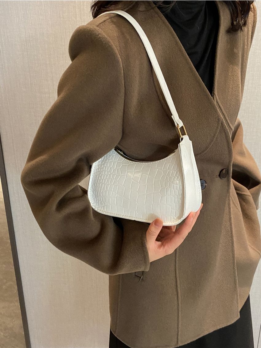 Mini Crocodile Embossed Baguette Bag