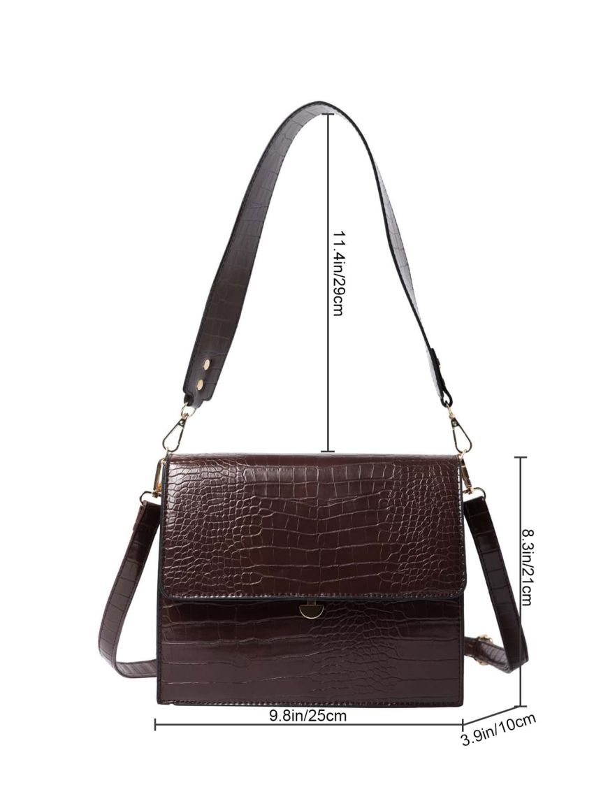 Crocodile Embossed Flap Square Bag