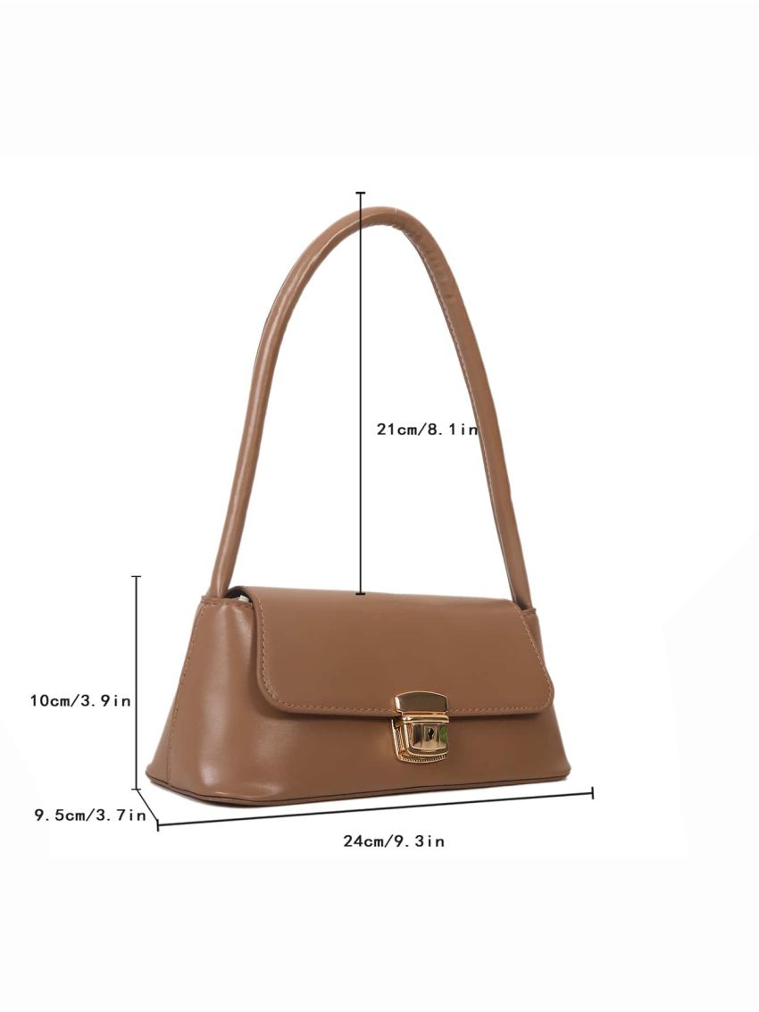 Metal Lock Flap Baguette Bag